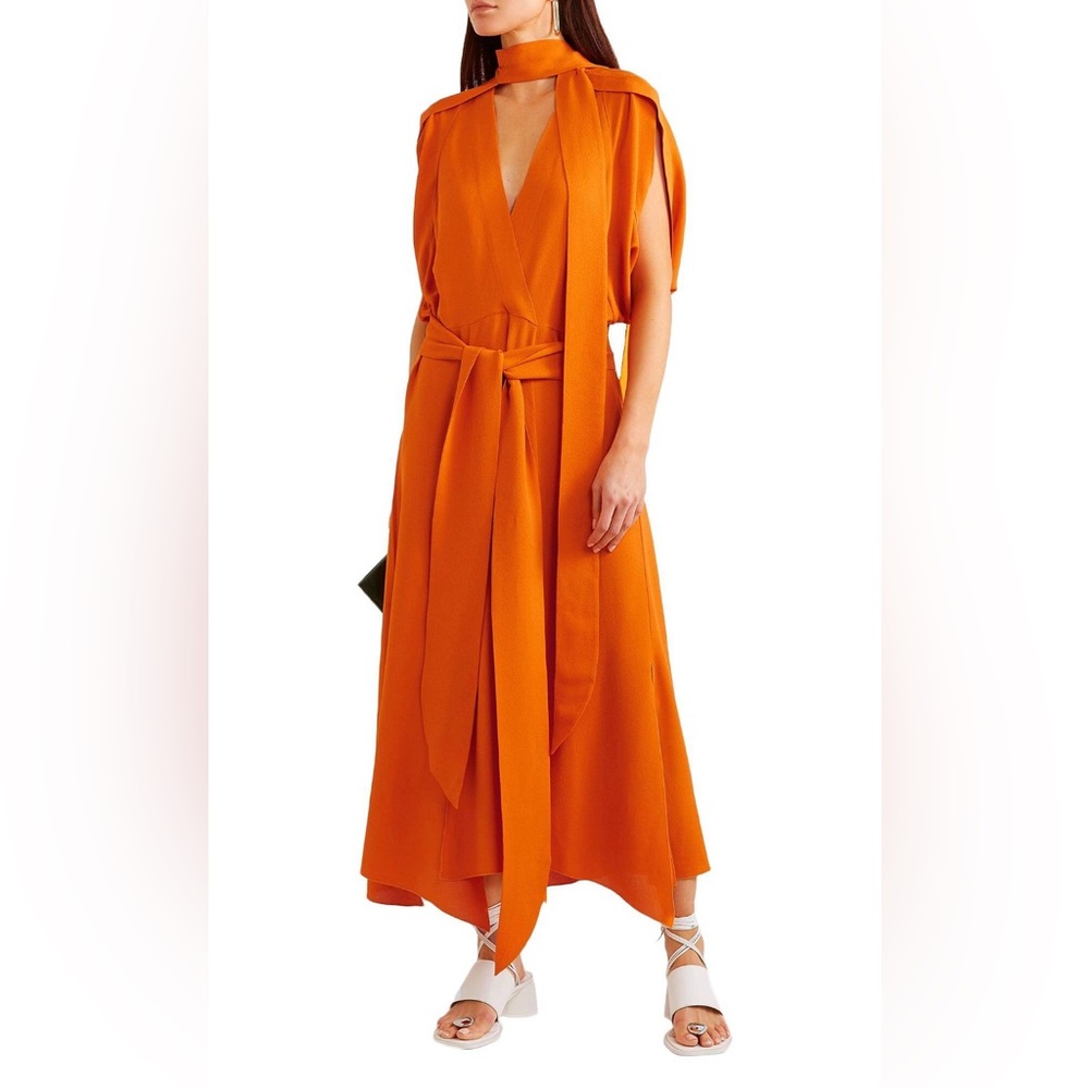 ♦️Petar Petrov Orange Maxi Dress with Tie Detail diamonds ♦️